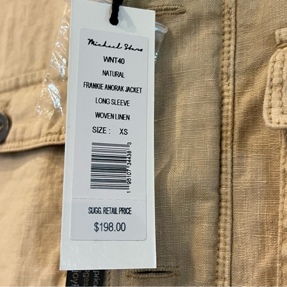 NWT Michael Stars Linen Anorak Jacket Cargo Pockets Oatmeal Sz XS Zip Button - Picture 10 of 16